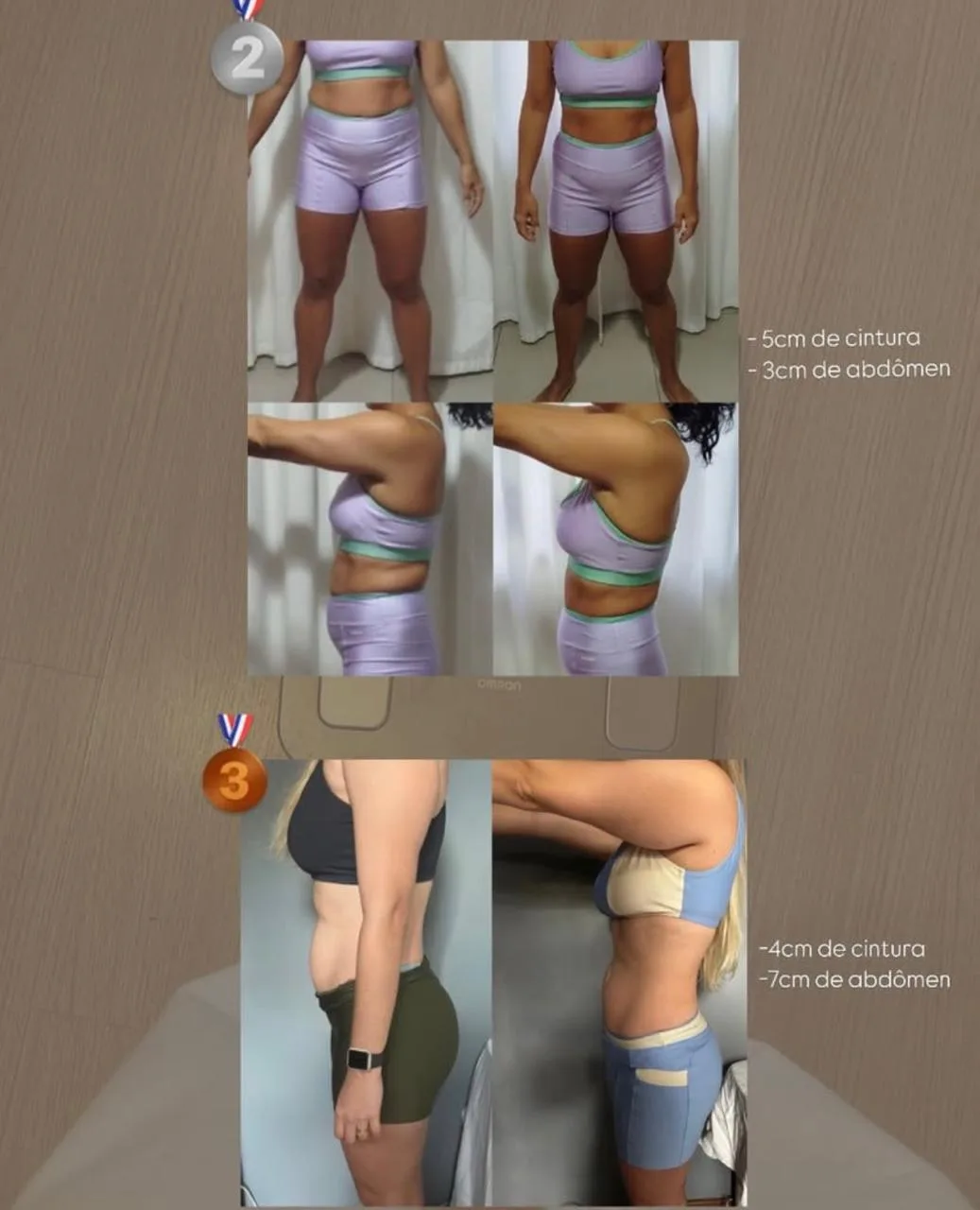 Fotos comparativas de antes e depois de uma aluna